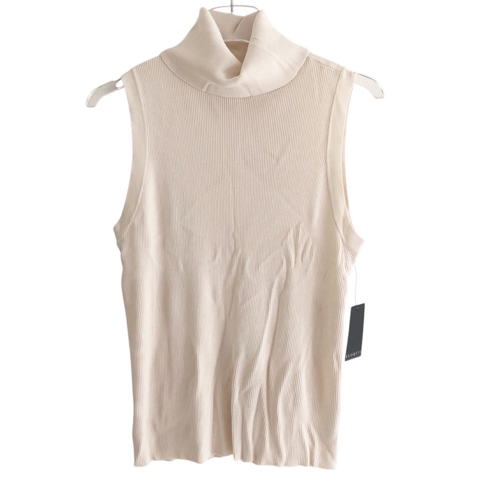 Eloquii Turtleneck Layering Ribbed Knit Cream Sweater Sleeveless Size 18/20
